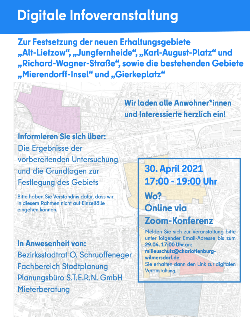 Info-Veranstaltung Milieuschutzgebiet Karl-August-Kiez. 